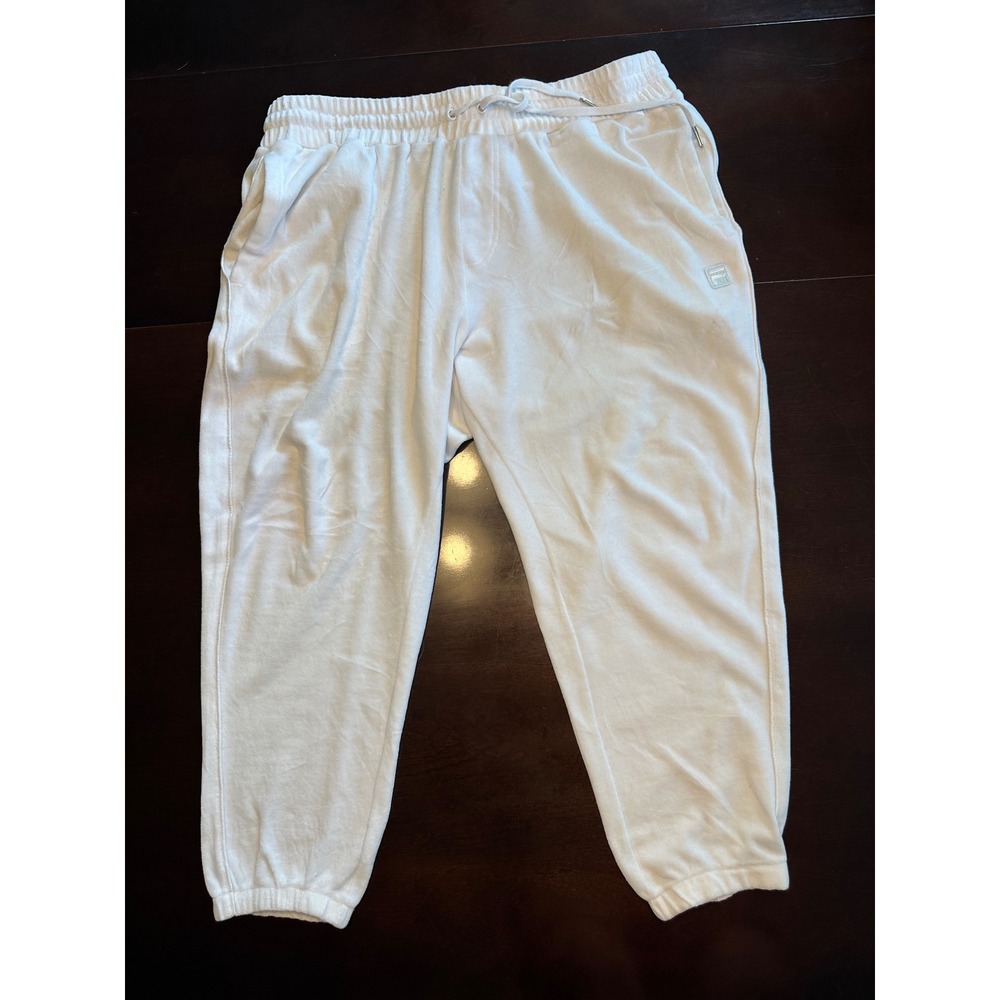 Fila Joggers Mens XXL White Velour Sweatpants Athletic Lounge Soft 23" Inseam